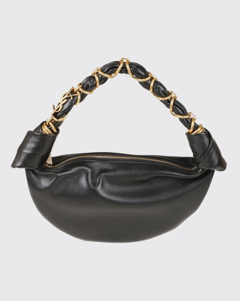 Saint Laurent Amalia Hobo-Tasche aus glattem Lammleder mit YSL-Monogramm Schwarz