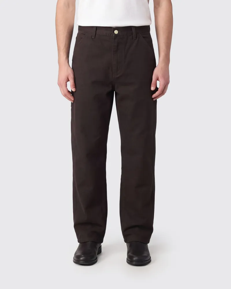 Carhartt WIP Weitbeinige Single Knee Baumwollhose mit Logo Tabak