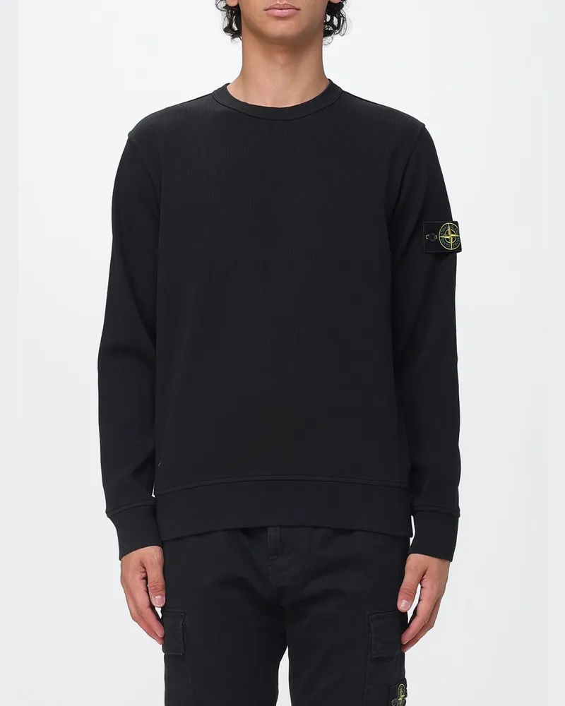 Stone Island Crewneck-Sweatshirt aus Baumwolle mit Compass-Logo-Patch Schwarz