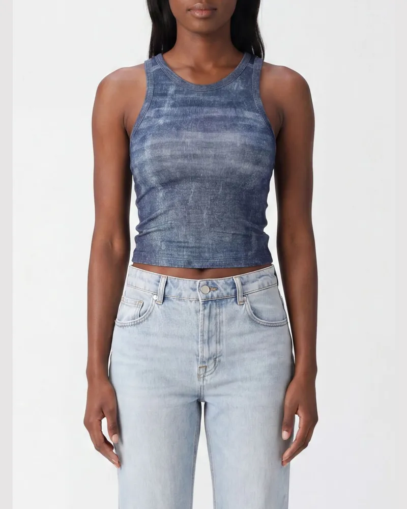 Liu Jo Ärmelloses Cropped-Top aus Viskose-Jersey mit abstraktem Print Denim