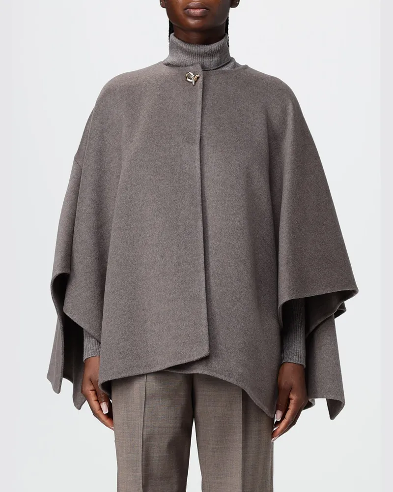Fabiana Filippi Kurzes asymmetrisches Cape aus Wolle und Kaschmir Taubengrau