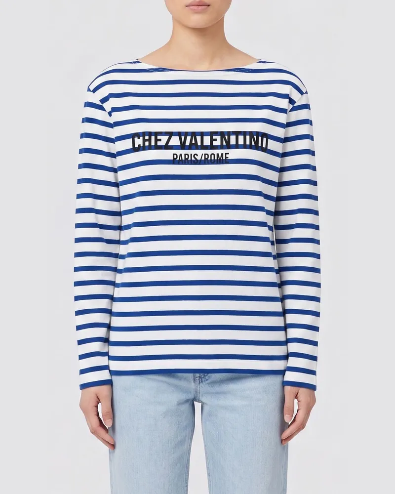 Valentino Garavani Gestreiftes Baumwoll-T-Shirt Chez Ivory