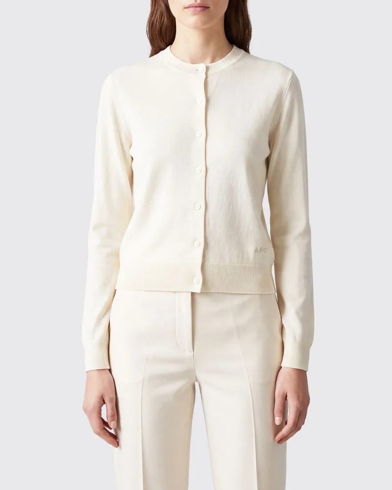 A.P.C. Figurbetonter Cardigan aus reiner Schurwolle mit Rundhalsausschnitt Weiß