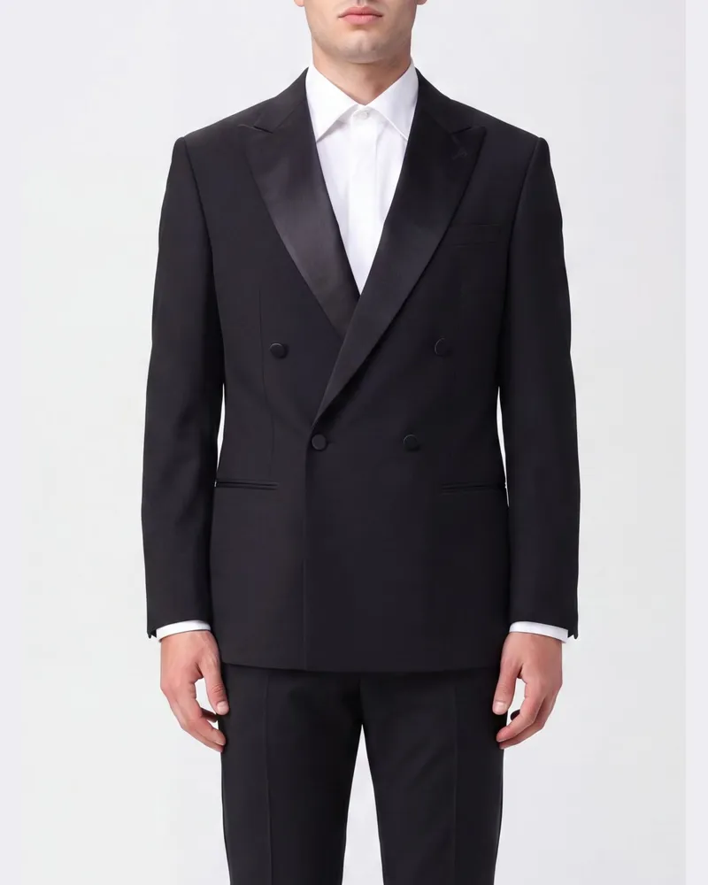 Giorgio Armani Zweireihiger Schurwoll-Blazer von mit steigendem Revers Schwarz