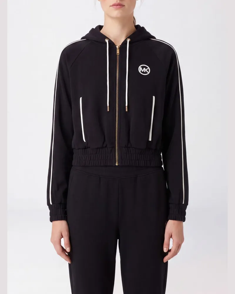 Michael Kors MK Monogramm-Logo-Kapuzenjacke aus Polyester mit Reißverschluss Schwarz
