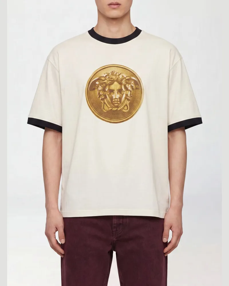 Versace Baumwoll-T-Shirt mit Medusa-Logo und überschnittenen Schultern Weiß