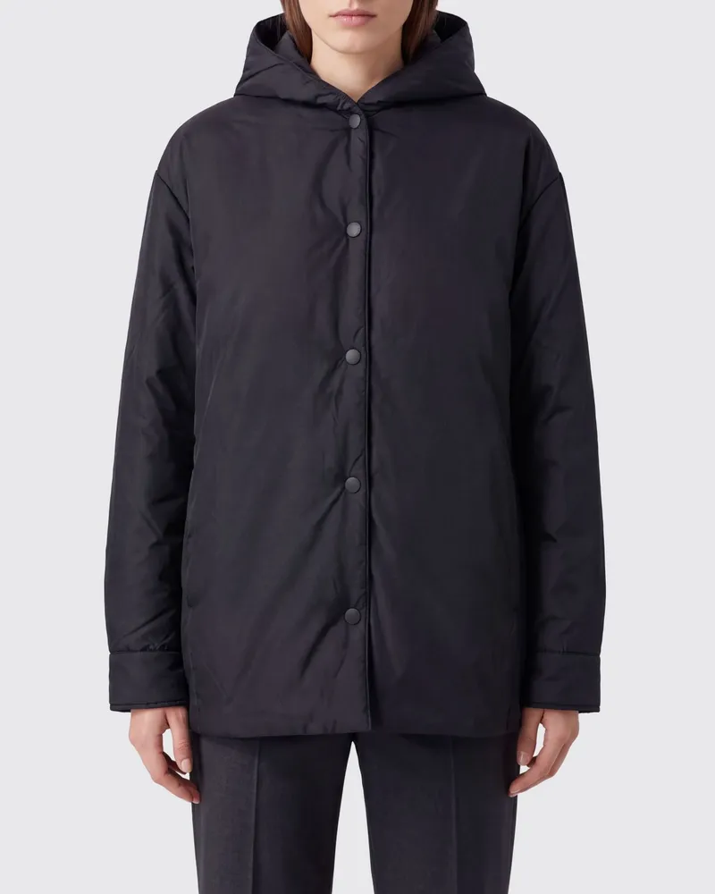 ASPESI Gefütterte Windjacke aus Polyamid mit Kapuze und abgerundetem Saum Schwarz