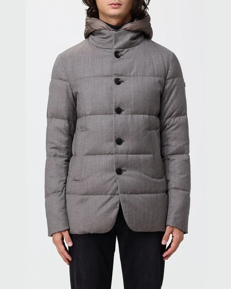 DUNO Kurze Herren-Daunenjacke aus gesteppter Wolle mit Kapuze Taubengrau