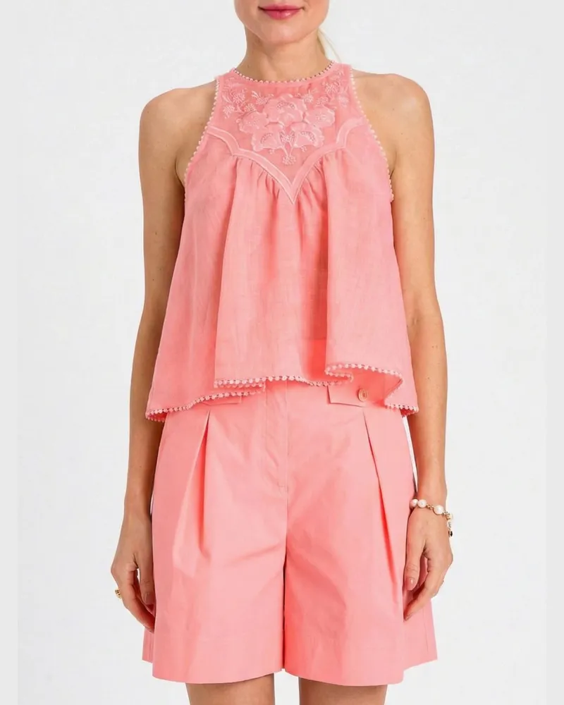 Twin-Set Besticktes Leinentop Pink