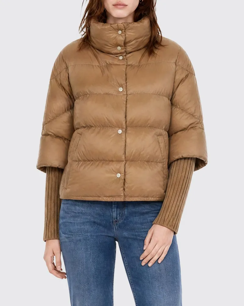 Herno Wasserabweisende Nylon-Daunenweste mit kurzen Ärmeln und Trichterkragen Camel