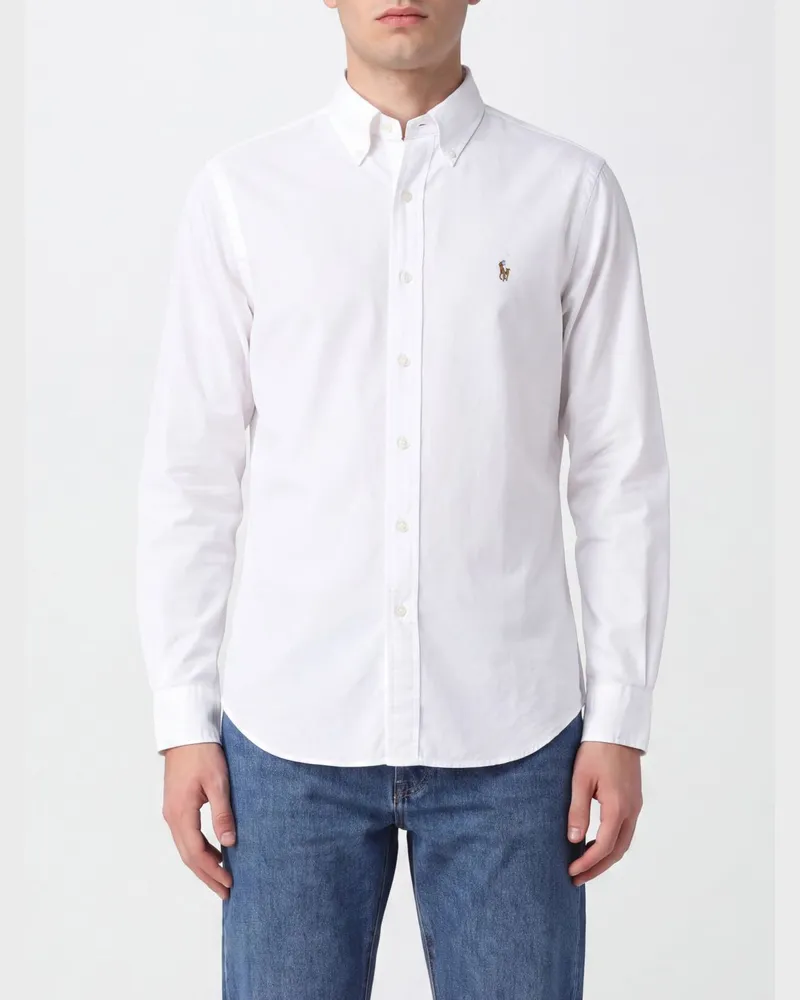Ralph Lauren Stretch-Baumwollhemd mit Button-Down-Kragen und Logo Weiß
