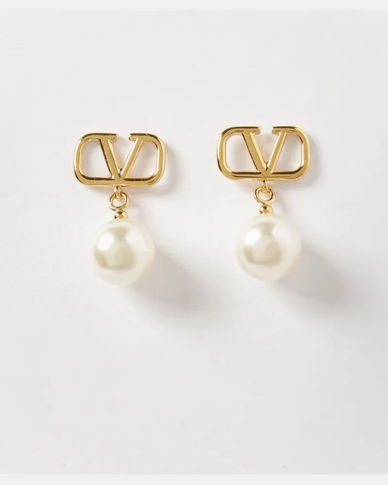 Valentino Garavani VLogo Signature Ohrringe aus Metall mit Perlen und Kristallen Gold