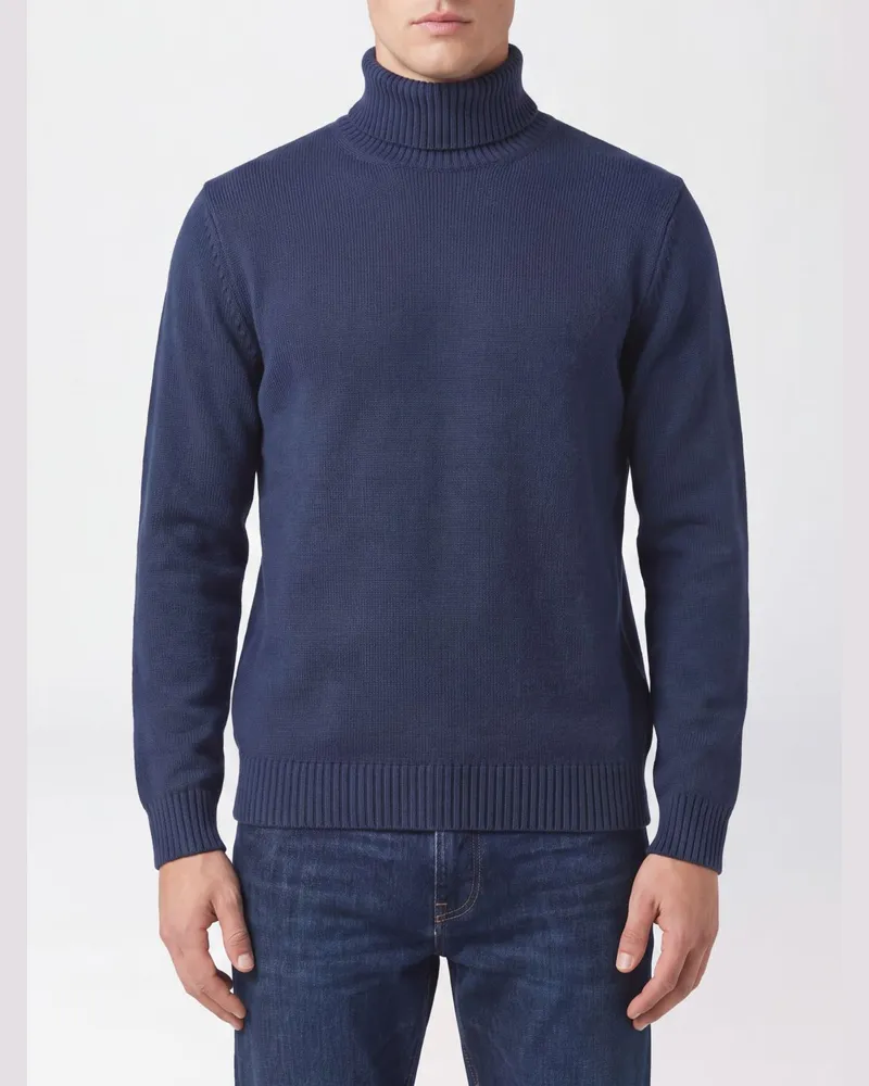 Ballantyne Rollkragenpullover aus reiner Merinowolle mit Rippbündchen Blau