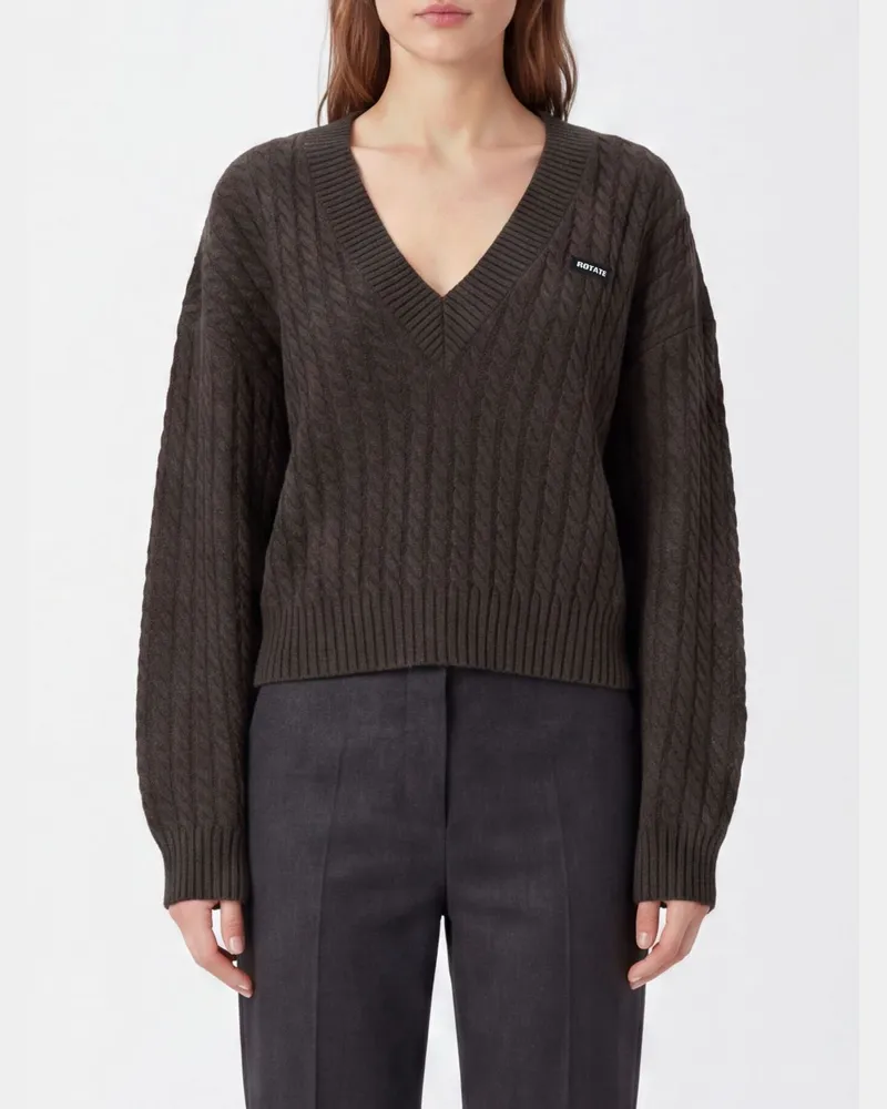 ROTATE Birger Christensen V-Ausschnitt-Pullover aus Merinowolle und Kaschmir mit überschnittenen Schultern Braun