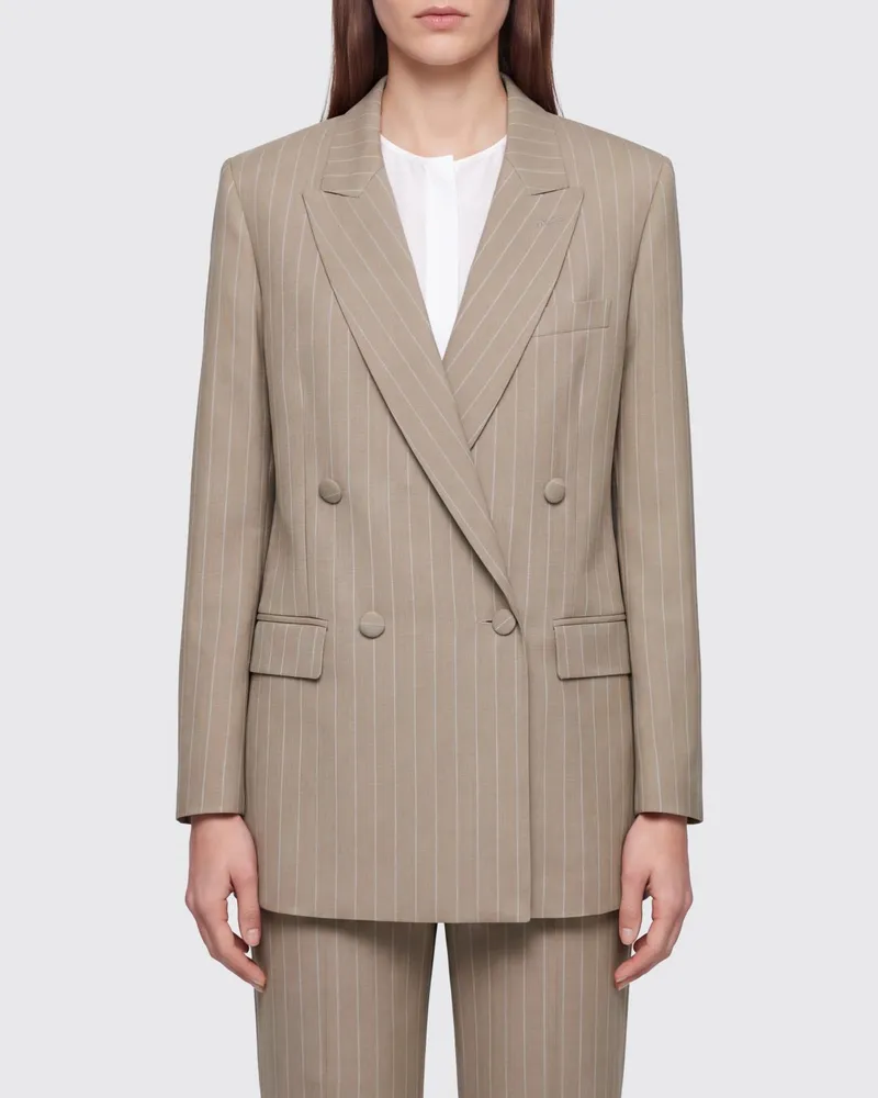Valentino Garavani Kurzer Zweireiher-Blazer aus Nadelstreifen-Schurwolle Mud