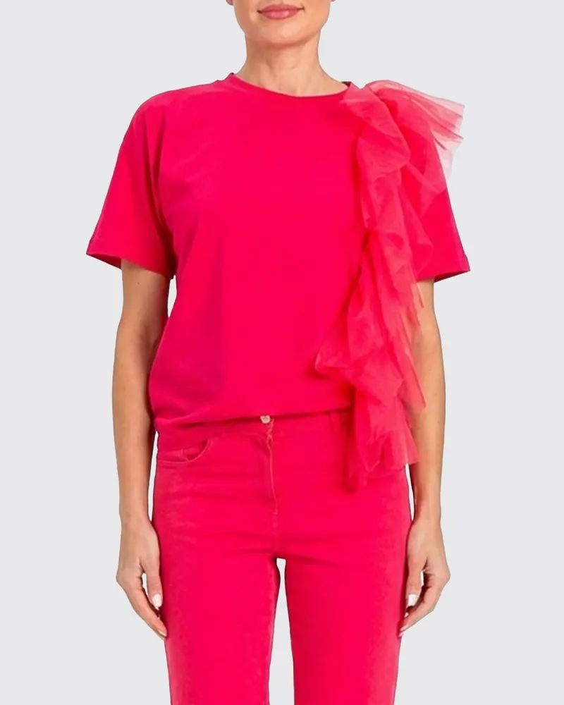 Twin-Set Baumwoll-T-Shirt mit Rüschen Fuchsia