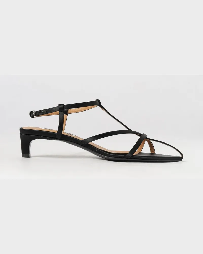 Jil Sander Cage Sandalen aus Satin mit niedrigem Absatz und Knöchelriemen Schwarz
