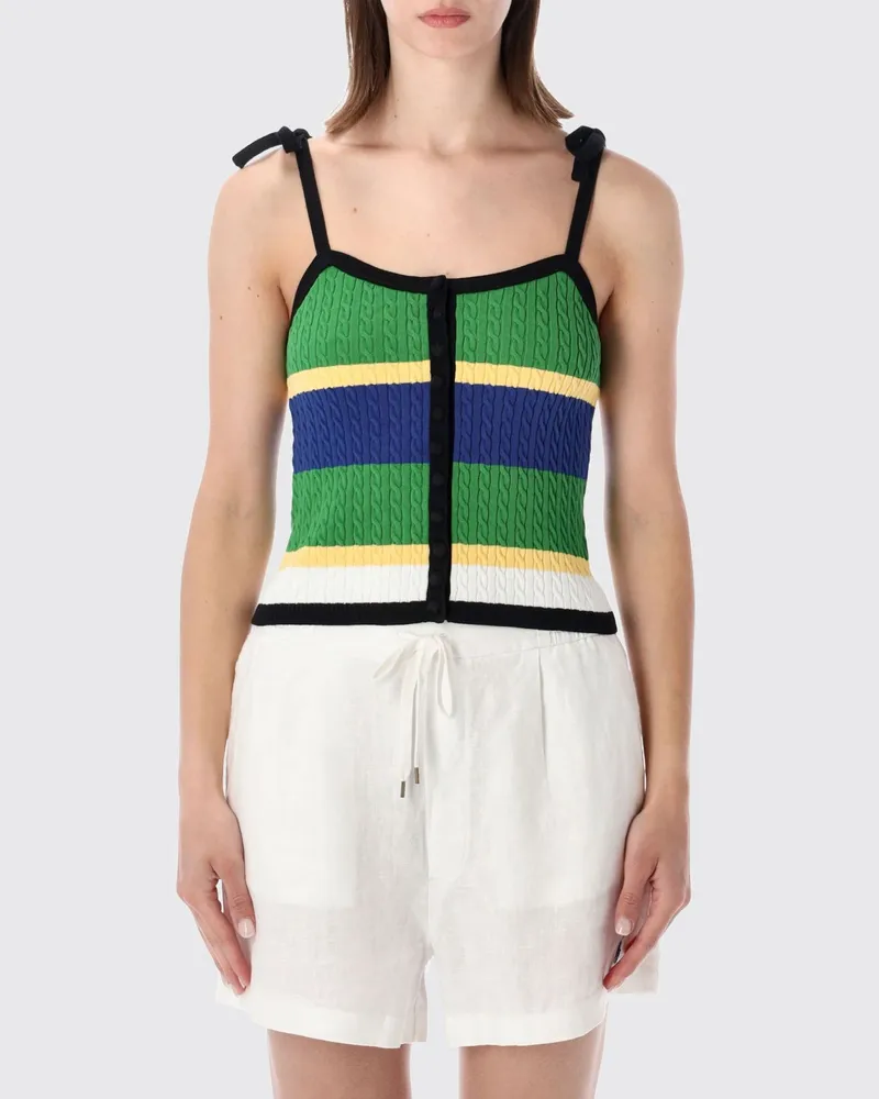 Ralph Lauren Gestreiftes, schulterfreies Cropped-Top aus Baumwollstrick Schwarz