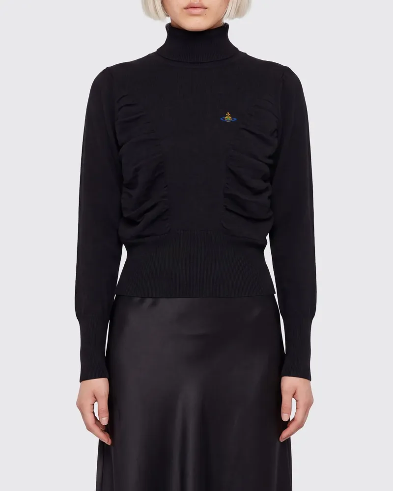 Vivienne Westwood Rollkragenpullover aus reiner Wolle mit Orb-Logo-Stickerei Schwarz