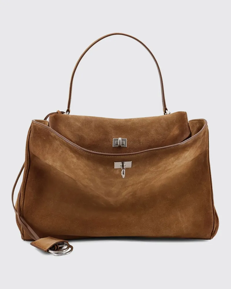 Balenciaga Rodeo Schultertasche aus Veloursleder in Kroko-Optik Camel
