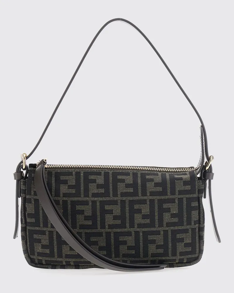 Fendi Mini-Schultertasche aus technischem Gewebe mit FF-Zucca-Monogramm Braun