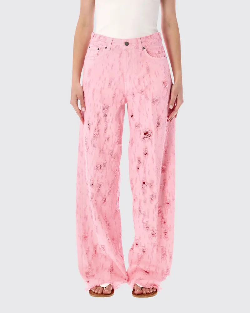 Haikure Distressed Denim Wide-Leg Jeans Pink