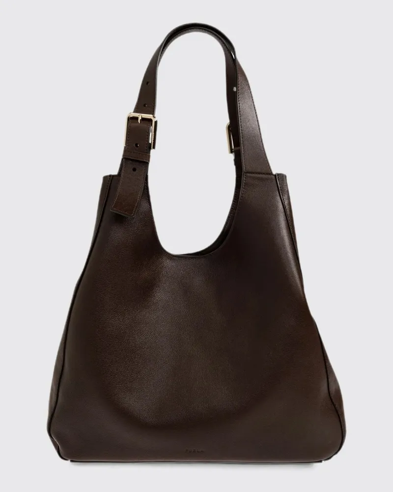 Furla Dora Große Tote-Bag aus Rindsleder mit geprägtem Logo und doppeltem Henkel Braun