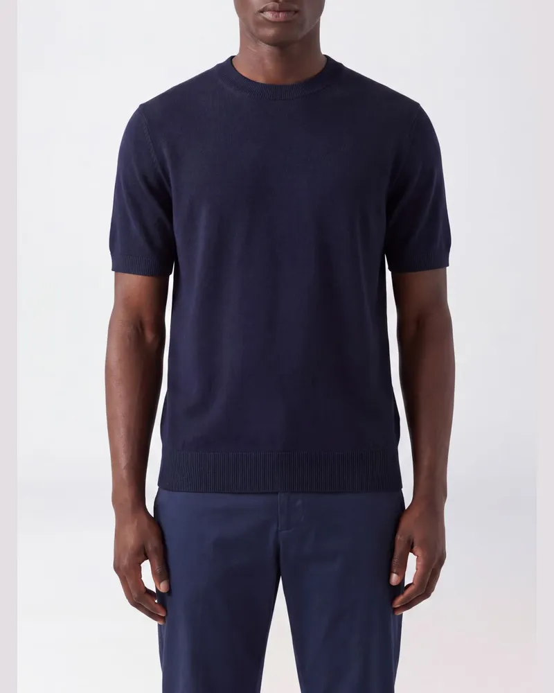 HUGO BOSS Kurzärmeliger Pullover mit Rundhalsausschnitt aus reiner Schurwolle Blau