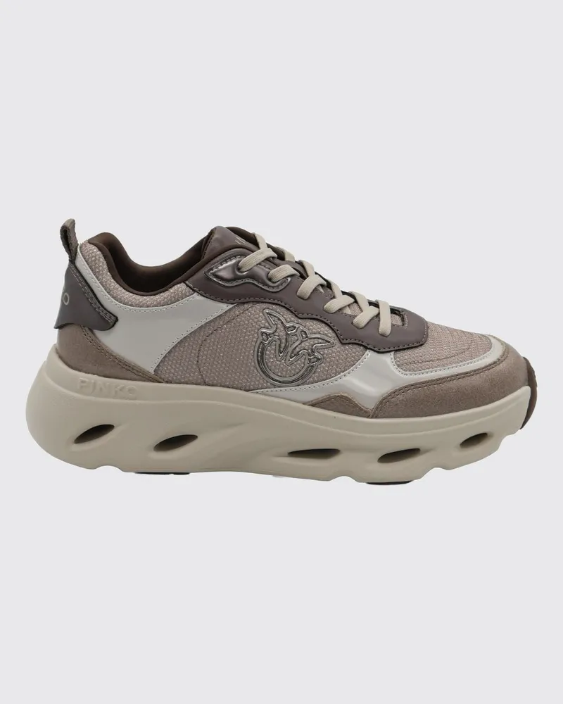 Pinko Plateau-Sneaker aus Leder und Mesh mit Love Birds-Monogramm und zweifarbigem Design Ivory
