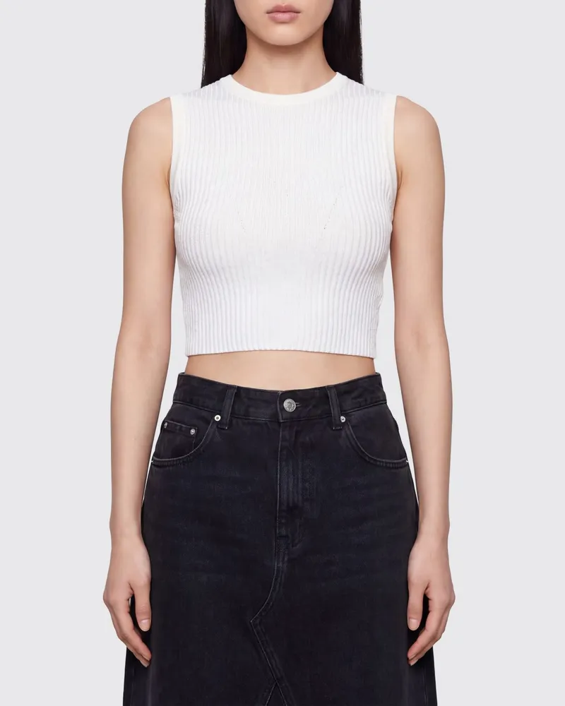 Elisabetta Franchi Ärmelloses Slim-Fit-Top aus geripptem Viskosestrick Weiß