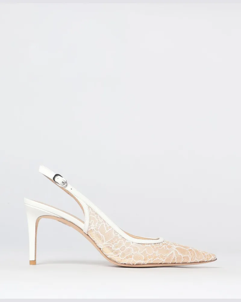 Stuart Weitzman Slingback-Pumps aus Spitze mit mittelhohem Stiletto-Absatz Weiß