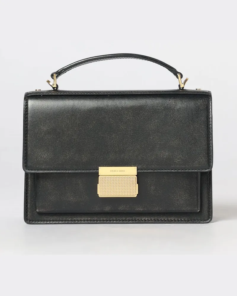 Golden Goose Handtasche aus gealtertem Leder mit abnehmbarem Riemen und graviertem Logo Schwarz