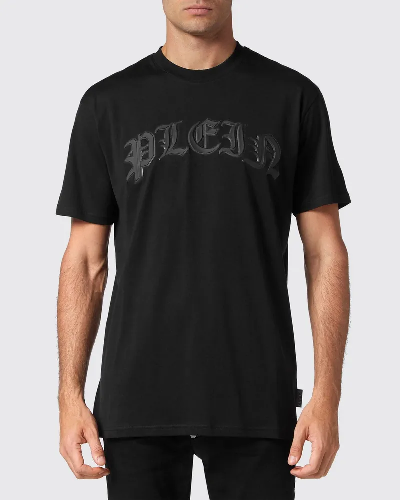 Philipp Plein Baumwoll-Rundhals-T-Shirt mit Logo-Print vorne und hinten Schwarz