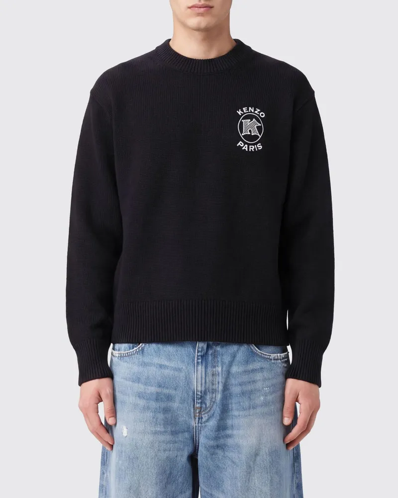 Kenzo Baumwollpullover mit Rundhalsausschnitt und kontrastierendem gesticktem Logo Schwarz