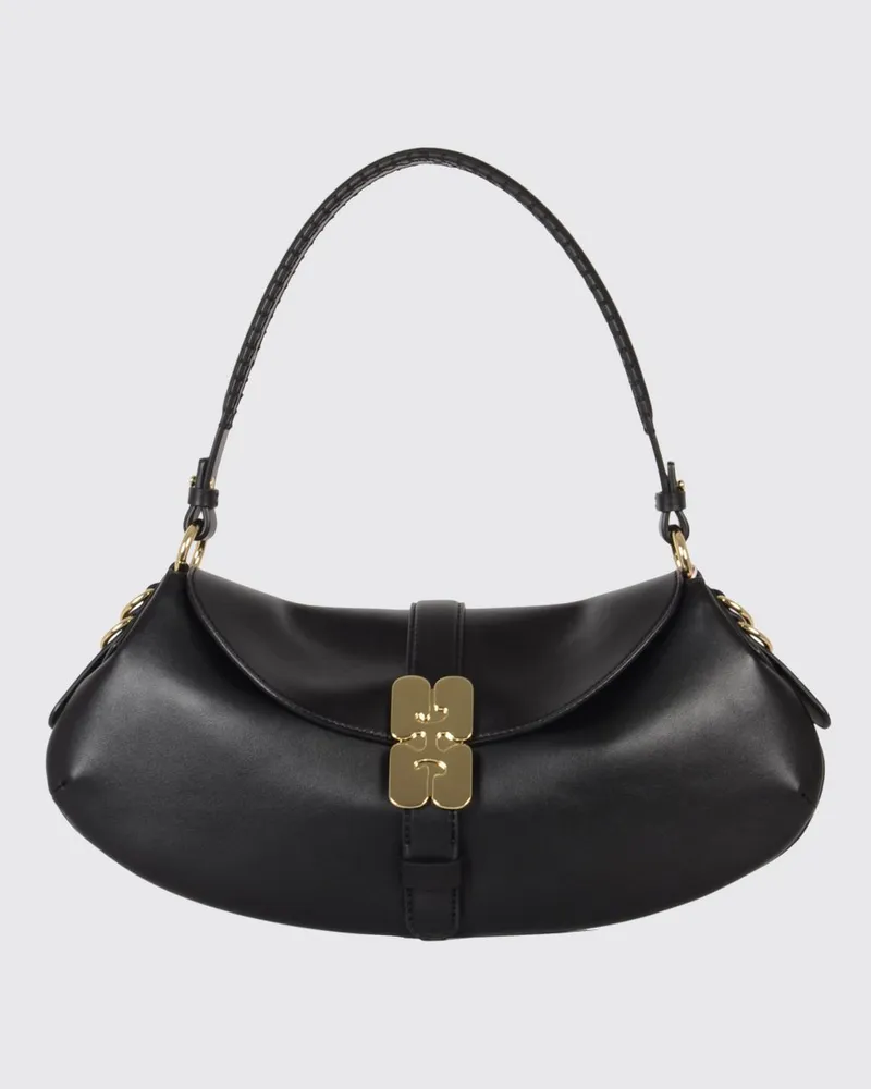 Ganni B-Kat Schultertasche von aus recyceltem Leder mit Butterfly-Logo Schwarz