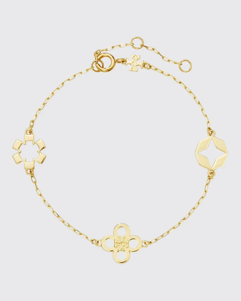 Tory Burch Verstellbares Armband Forget Me Not mit Blumen-Charm und Double T-Logo Gold