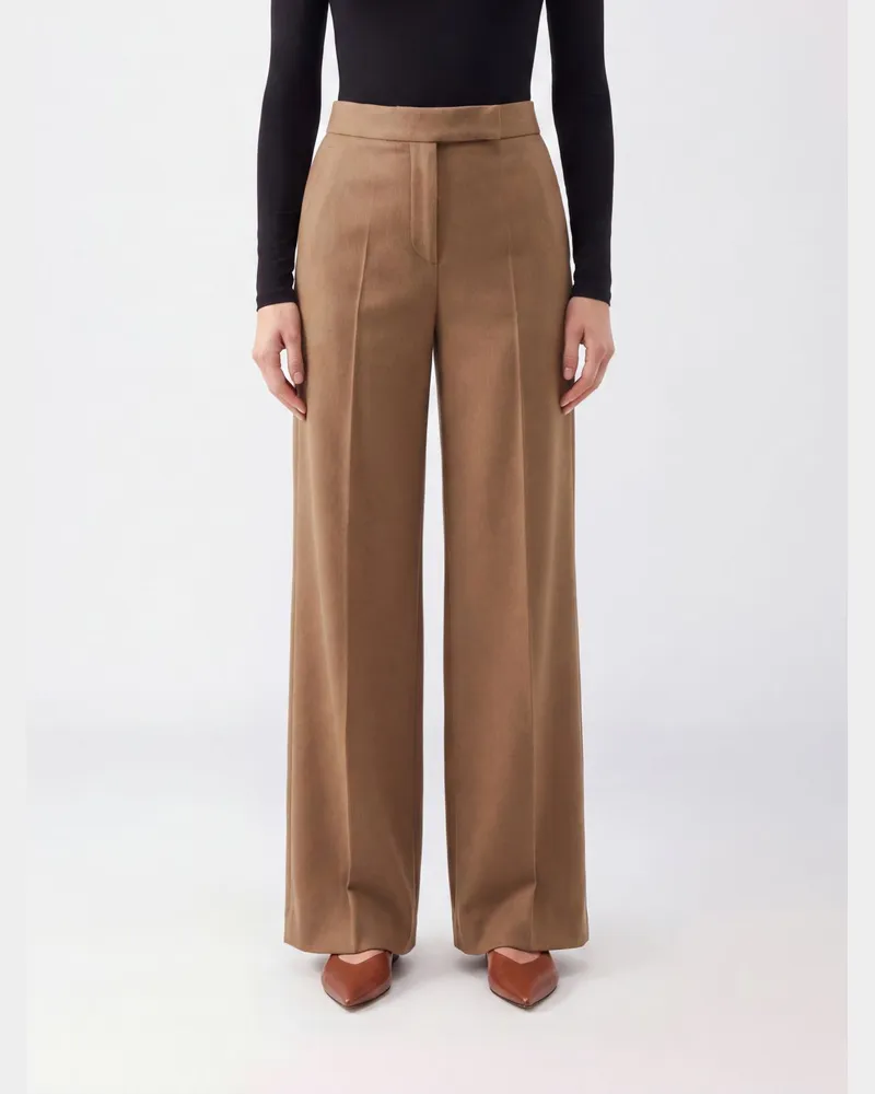 Max Mara Palazzo-Hose mit hohem Bund aus reiner Kamelwolle Camel