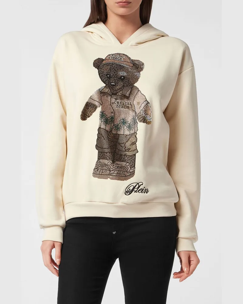 Philipp Plein Kapuzenpullover aus Baumwolle mit Teddy-Print und Strass von Beige