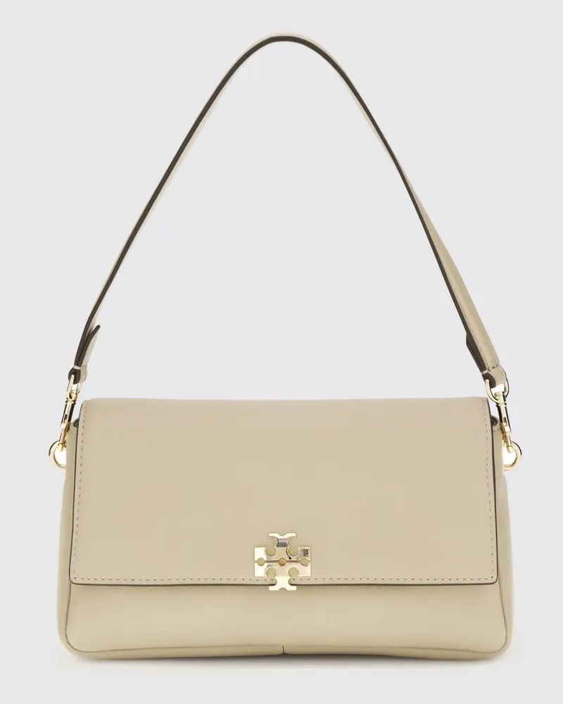 Tory Burch Charlie Schultertasche aus Leder mit Double T-Logo und abnehmbarem Riemen Grau