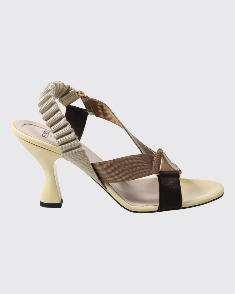 Fendi Colibrì Slingbacks mit hohem Absatz aus technischem Gewebe mit abstraktem Print Braun