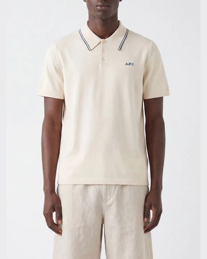 A.P.C. Kurzärmeliges Baumwoll-Poloshirt von mit Kontrastlogo Beige