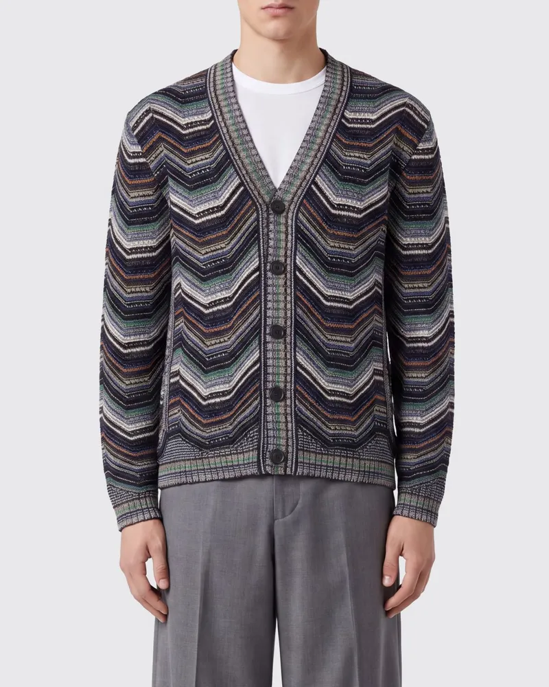 Missoni Slim-Fit Cardigan aus Wollmischung mit mehrfarbigem Zickzackmuster von Bunt