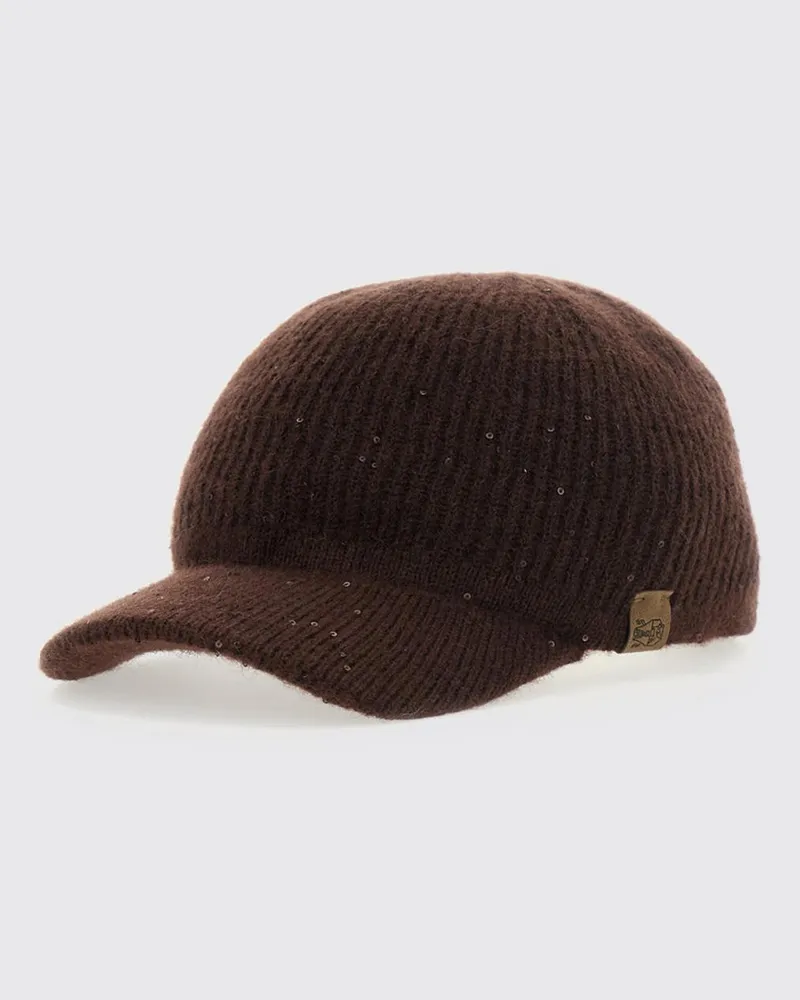 Brunello Cucinelli Baseballkappe aus Wolle mit Paillettenverzierung Braun