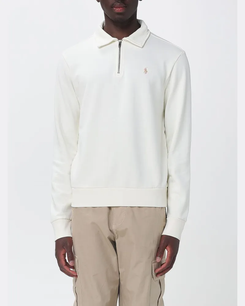 Ralph Lauren Langärmeliges Baumwoll-Poloshirt mit Reißverschluss und gesticktem Logo Cream