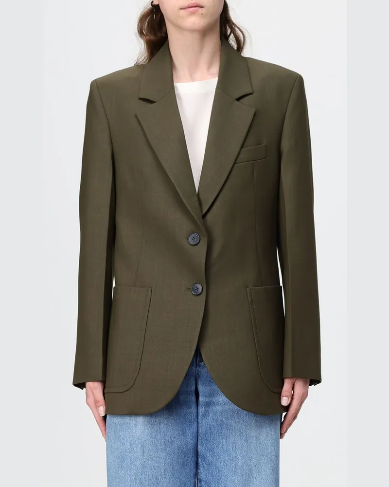 Victoria Beckham Einreihiger Blazer aus Schurwolle mit gepolsterten Schultern Grün