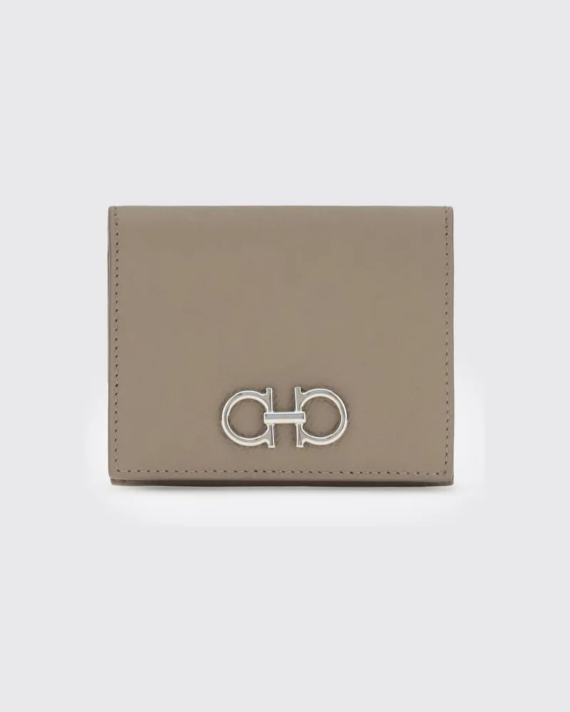 Ferragamo Gancini Bifold-Geldbörse von aus genarbtem Kalbsleder Grau