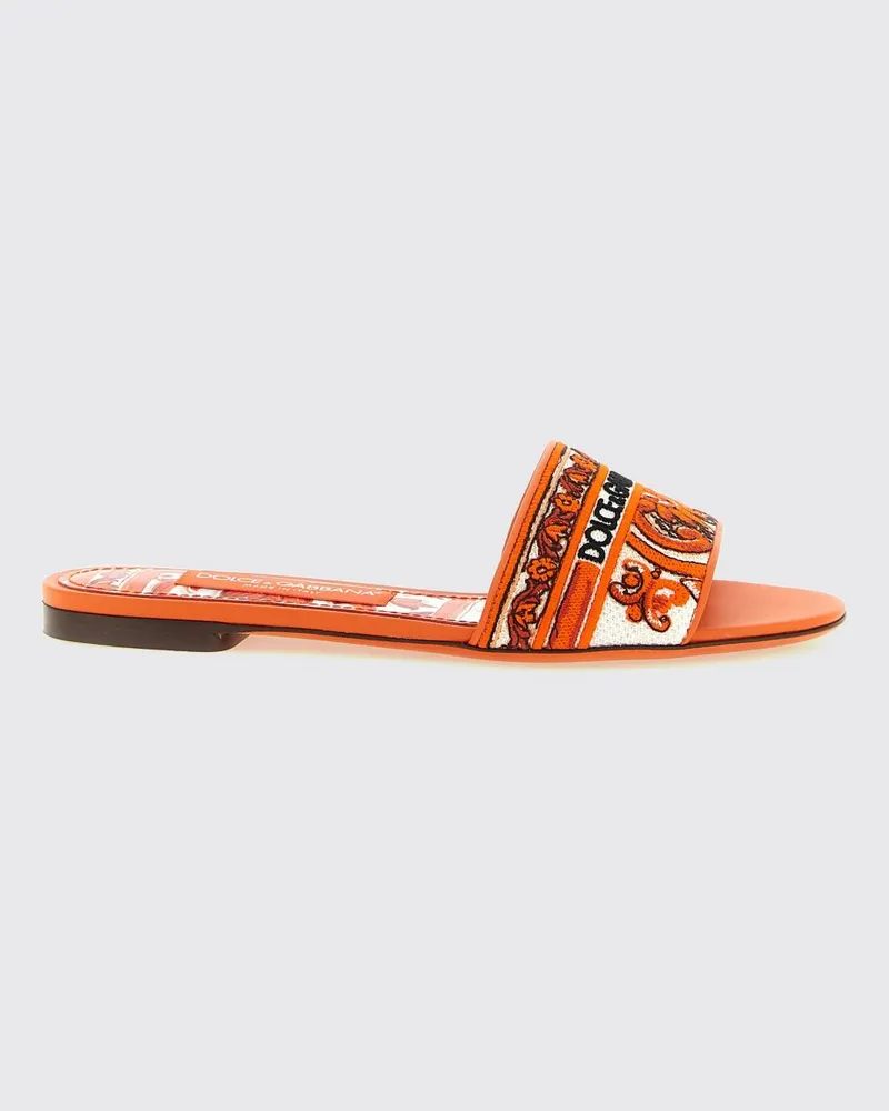 Dolce & Gabbana DOLCE  GABBANA Flache Baumwoll-Sandalen Dolce & Gabbana mit Majolika-Print und gesticktem Logo Orange