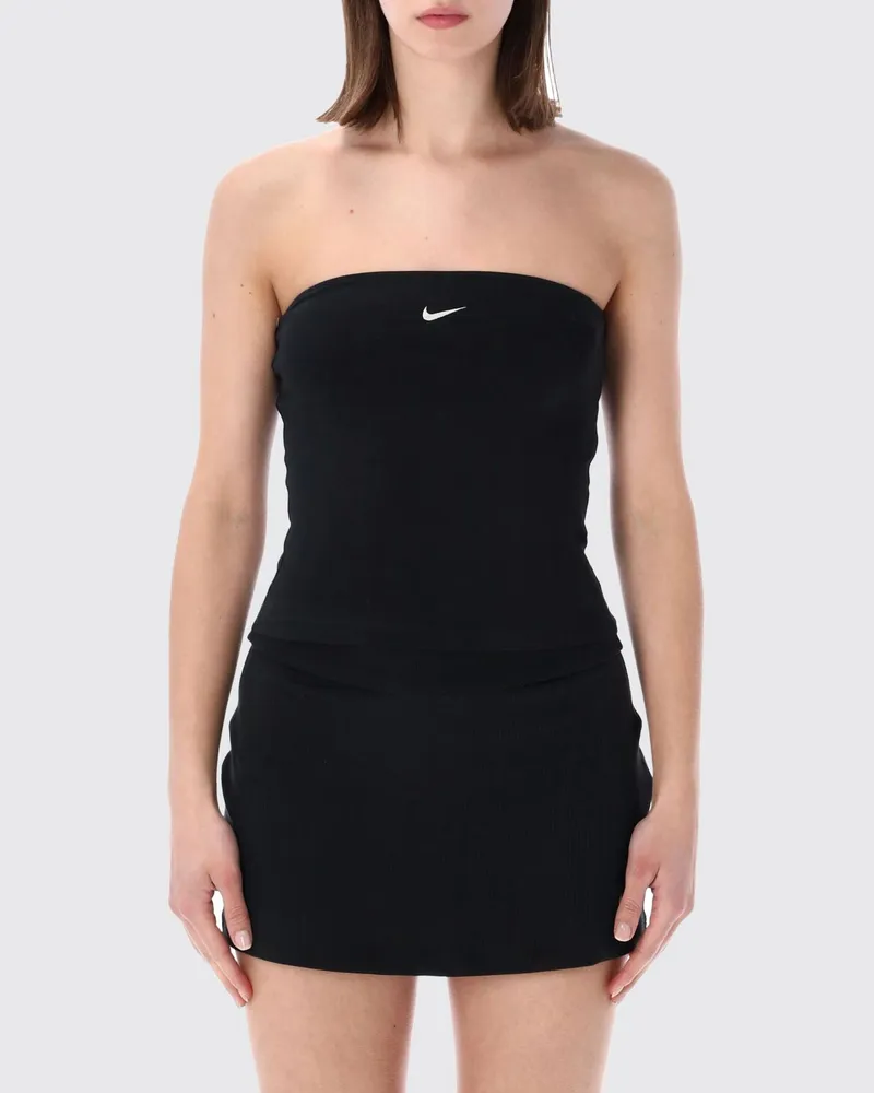 Nike Slim-Fit Bandeau-Top aus Baumwollmischung mit kontrastierendem Swoosh-Logo Schwarz