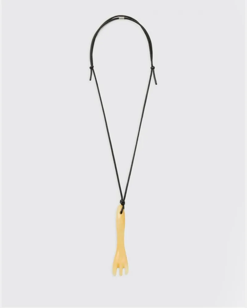 Christophe Lemaire Gua Sha Fork Halskette aus gewachster Baumwolle mit Steinanhänger Beige