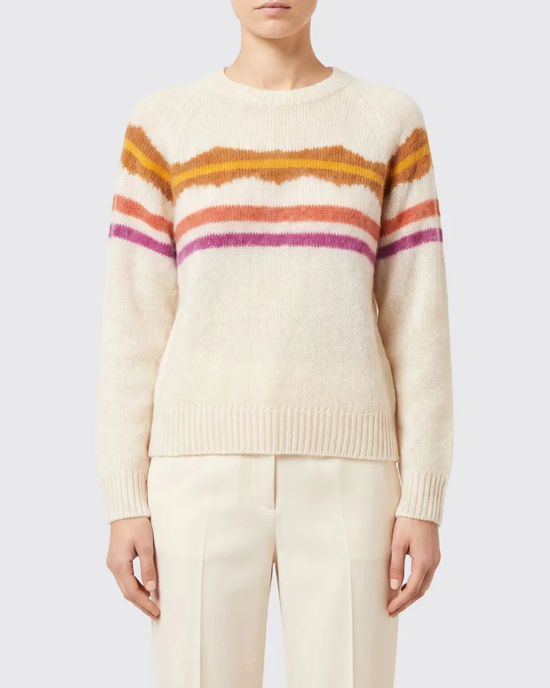 Étoile Isabel Marant Gestreifter Pullover mit Rundhalsausschnitt aus Mohair-Woll-Mischung Ecru